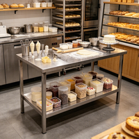 Plan de travail commercial facile à nettoyer, double niveau, en acier inoxydable, pour restaurant, cuisine, avec étagère supérieure