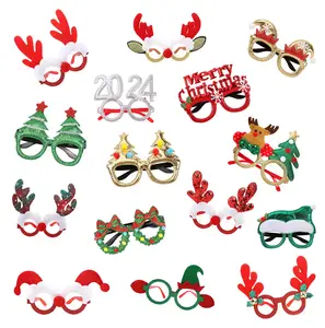大人と子供のための卸売新しいクリスマスメガネギフト面白いパーティー用品小道具新年あけましておめでとうございますメガネ