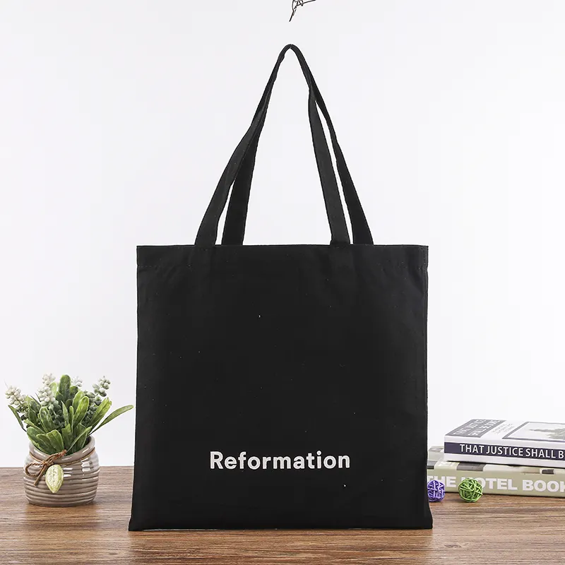 friendly reusable 12oz black breathable cotton canvas tote bags 15x16