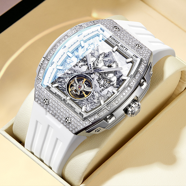 Bonest Gatti Luxury Design Automatic Watch for Men Snow Mountain Dial Stainless Steel Sapphire Lens Mechanical Relogio BG5006