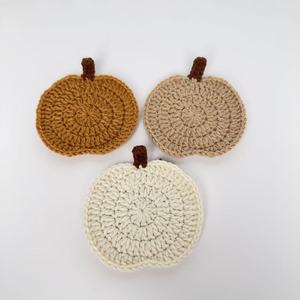 Handmade Crocheted Halloween <b>Pumpkin</b> Coasters Polyester Round Anti Scald <b>Mug</b> Coasters Cartoon Design - Product Image 3