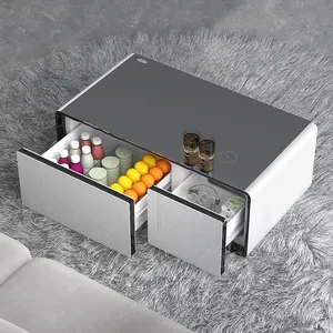 Table basse intelligente pour hôtel Mini bar Réfrigérateur Réfrigérateur Congélateur avec double porte en verre avec chargement sans fil