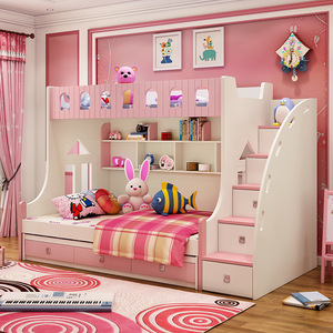 859 # literas combinadas 1,2 m 1,5 m muebles de dormitorio para niños 3 en 1 con estantería de almacenamiento camas encantadoras para niños rosas - Product Image 2