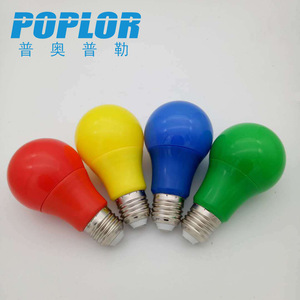 Bombilla LED de Color Poplor A60 de Plástico E27 5W 7W 9W, Iluminación Decorativa para Festivales, Rojo, Amarillo, Azul, Verde - Product Image 1