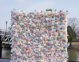 Mur de fleurs artificielles en soie 5D 3D personnalisé RHD, panneaux décoratifs roses pour mariage - Product Image 1