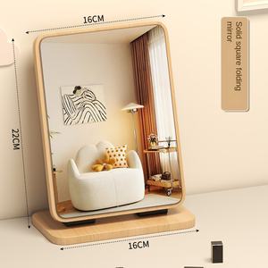 Miroir de maquillage de bureau portable et rotatif à élément en bois moderne pour l'habillage de dortoir des étudiants à la maison - Product Image 4