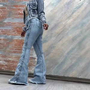 กางเกงยีนส์ทรงขาบานเอวสูงผ้ายืดสำหรับผู้หญิงแฟชั่น - Product Image 6