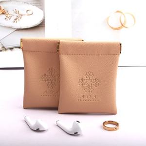 Custom Emboss Logo Printed Pu Leather <b>Coin</b> Earphone Storage Pouch Reusable Soft Pu Jewelry Lipstick Packing Leather <b>Bag</b> - Product Image 1