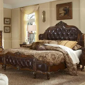 美式传统卧室家具仿古木雕特大号家居卧室豪华床