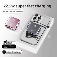 Mini batterie externe ultra-fine en plastique 10000 mAh 22,5 W à charge super rapide Type-C double USB étanche haute capacité avec câble intégré