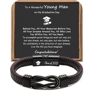 Bracelet en cuir à boucle magnétique, tissé à la main, saison rentrée des classes, motif huit, pierre naturelle pour homme - Product Image 3
