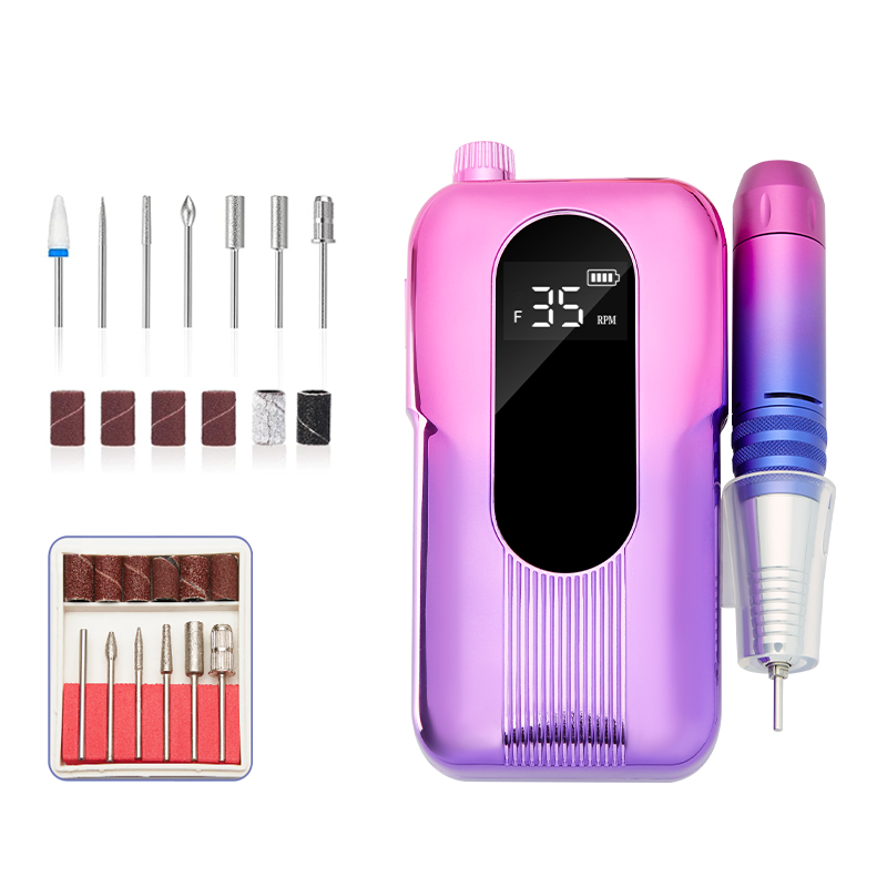 Xách tay điện Nail Khoan Gel loại bỏ máy có thể sạc lại Acrylic Nail đánh bóng 35000rpm Nail Khoan