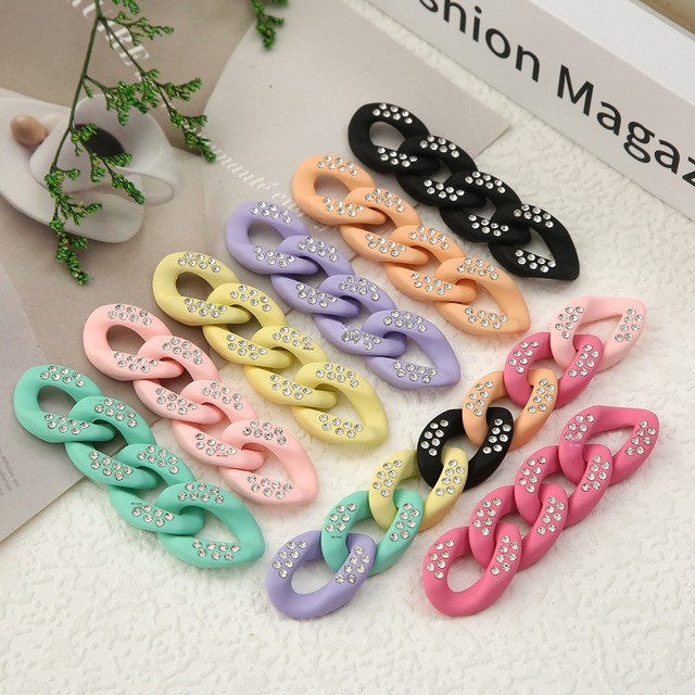 20x30mm Diamond-Encrusted Matte Acrylic Open Ring Chain Buckle Jewelry Findings for DIY Ring Making
