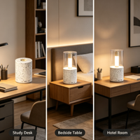 Lampe de table cylindrique moderne sans fil en terrazzo blanc, avec douille E27 et fonction de protection oculaire pour éclairage décoratif