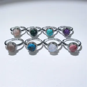 แหวนพลอยเทอร์ควอยส์สำหรับผู้หญิงแหวนพลอยอะเมทิสต์สีม่วงพลอยอะเกตสีม่วงสีเทอร์ควอยซ์ปรับได้