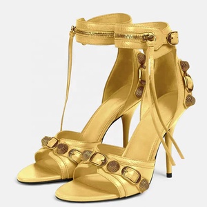 Hot Metal Ornament Sandals Women Ankle Strap Zipper Shoes High Heels Stiletto Open Square Toe Custom Shoe - Product Image 5