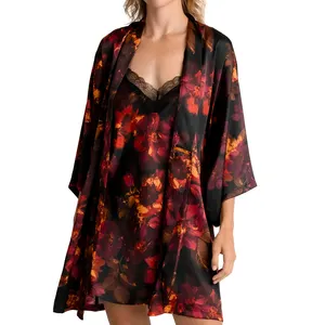 Custom Design All Over Print Kimono Femme Women's Pajamas Set Loungewear Sets With Custom Logo