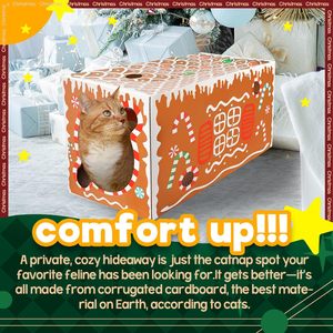 AFP-Casa <span class=keywords><strong>Castillo</strong></span> de gato de cartón navideño con almohadilla <span class=keywords><strong>para</strong></span> rascar y hierba gatera resistente a los arañazos - Product Image 4