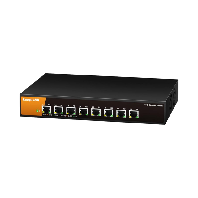 KeepLiNK 8-Port 10G Unmanaged Ethernet Switch RJ45 Supports 10G/5G/2.5G/1000M/100M VLAN 160Gbps Capacity for PC Desktop