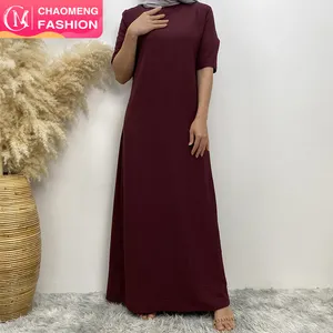 6722# New trend short sleeves slip dress muslim women basic inner dresses with back zipper 9 colors