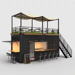 2024 kios restoran Double-deck dimodifikasi Bar kontainer Modular Prefab dengan pagar atap wadah seluler