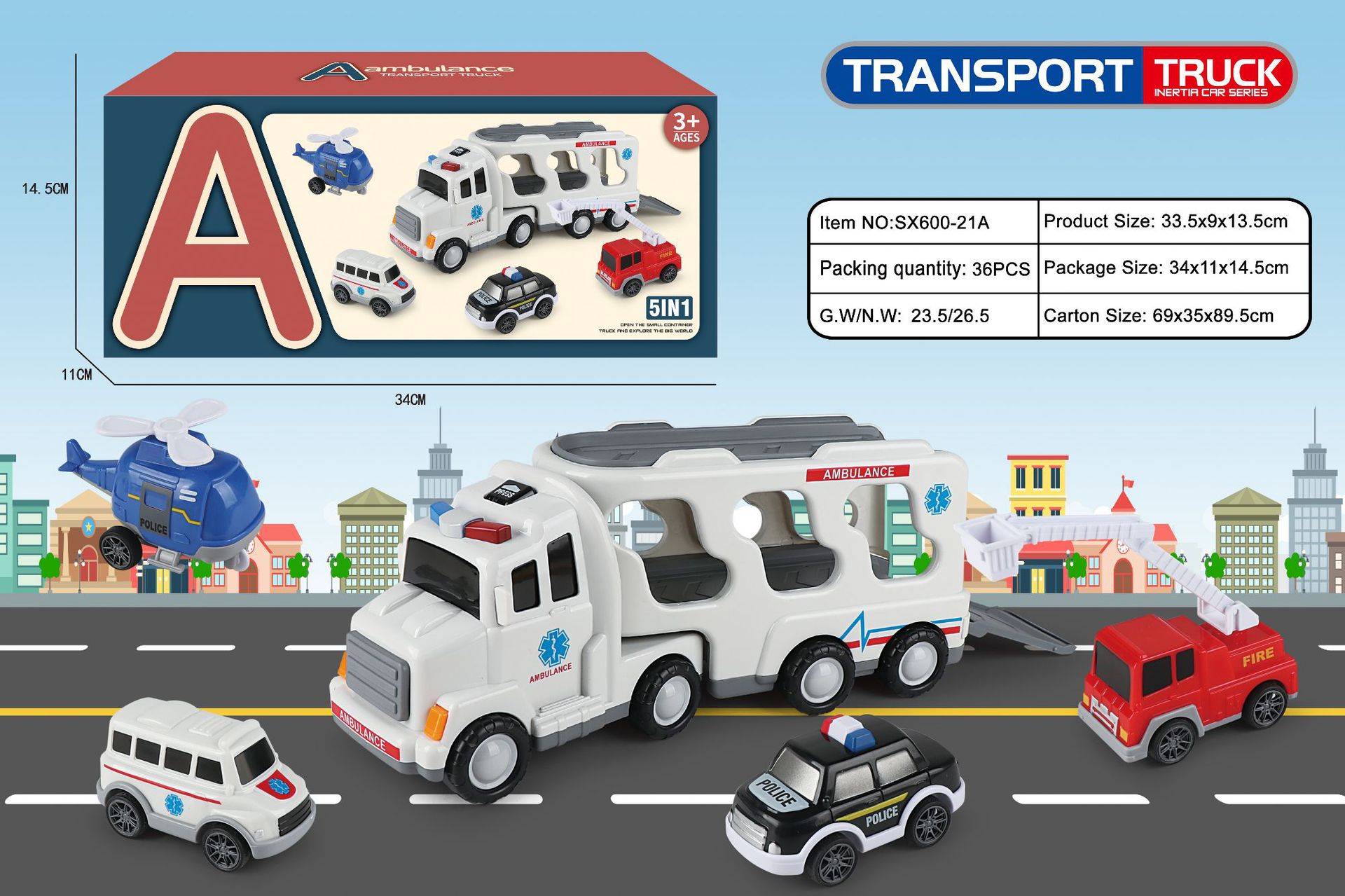 [Ambulancia de almacenamiento blanco] 1 carro 4 coches-caja de color