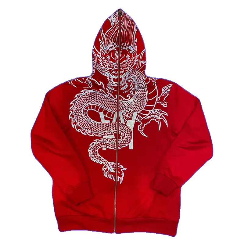 Custom Autumn Winter Unisex Hooded Sweater Men's Thickening Fashion Zipper Cardigan Hoodies Chinese Style Dragon Pattern Coat