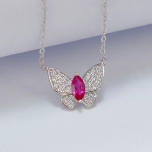 925 silver cultivated ruby butterfly pendant necklace - Product Image 2