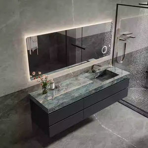 Meuble-lavabo mural moderne et peu encombrant pour petites salles de bain avec armoire laquée, vasque en PVC sans joint, rangement multicouche et miroir - Product Image 5