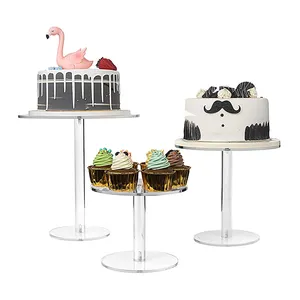 Claro redondo Pastelería Candy Cake Display Stands Acrílico Cake Stand Set para mesa de postres