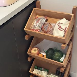 Solid Wood Multi Layer <b>Storage</b> Rack <b>Kitchen</b> Minimalist Design Stackable <b>For</b> Vegetables Snacks Sundries - Product Image 2