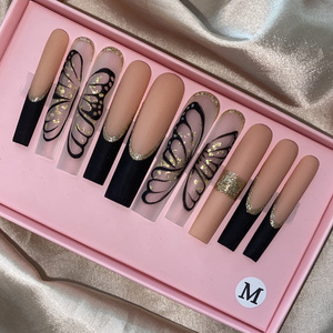 Venta al por mayor de <span class=keywords><strong>piedras</strong></span> ostentosas de lujo personalizadas, prensa en las <span class=keywords><strong>uñas</strong></span>, ataúd medio, corazón, perla, Punta francesa, <span class=keywords><strong>uñas</strong></span>, manicura, acrílico, palo en las <span class=keywords><strong>uñas</strong></span> - Product Image 2