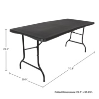 Tables pliantes de 180 cm en HDPE noir pour mariages et réceptions, pliables en deux, 6 pieds