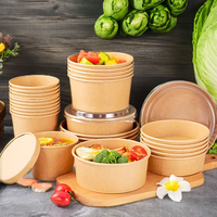 Bols et boîtes bento ronds en papier kraft à paroi simple, écologiques, jetables et recyclables pour pâtisseries et pâtes de luxe
