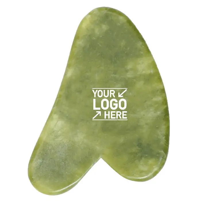 Gua sha-piedra de Jade verde con logotipo personalizado, herramientas de masaje para el cuidado de la piel