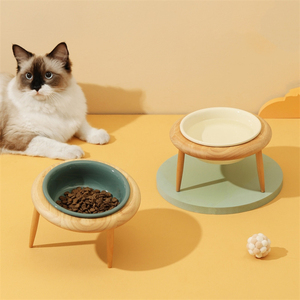 Großhandel Erhöhte Katze Keramik Schüssel Massivholz Stand Pet Tilted Erhöhte Katzenfutter Wasserschalen - Product Image 6