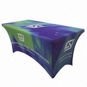 Exhibición personalizada, feria comercial, logotipo impreso, tejido, poliéster, impermeable, a prueba de aceite, ajustado, elástico, Spandex, manteles para mesa - Product Image 2