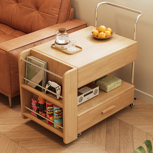 Aoga Furniture Solid Wood Movable Coffee <b>Table</b> Adjustable Height Living Room <b>Sofa</b> <b>Side</b> <b>Table</b> Small Apartment Trolley - Product Image 2