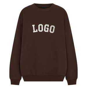 Sweat-shirt oversize à col rond pour femme, marron foncé, épaules tombantes, manches longues, logos personnalisés, pull - Product Image 1