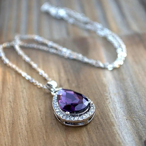 Collar con colgante de lágrima para mujer, cadena elegante con piedras brillantes para fiesta formal, joyería de boda - Product Image 3