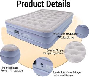 Double Height Inflatable Airbed Blow up <b>Mattress</b> with Flocked Top Air Bed for Home Guests Portable Camping - Product Image 5