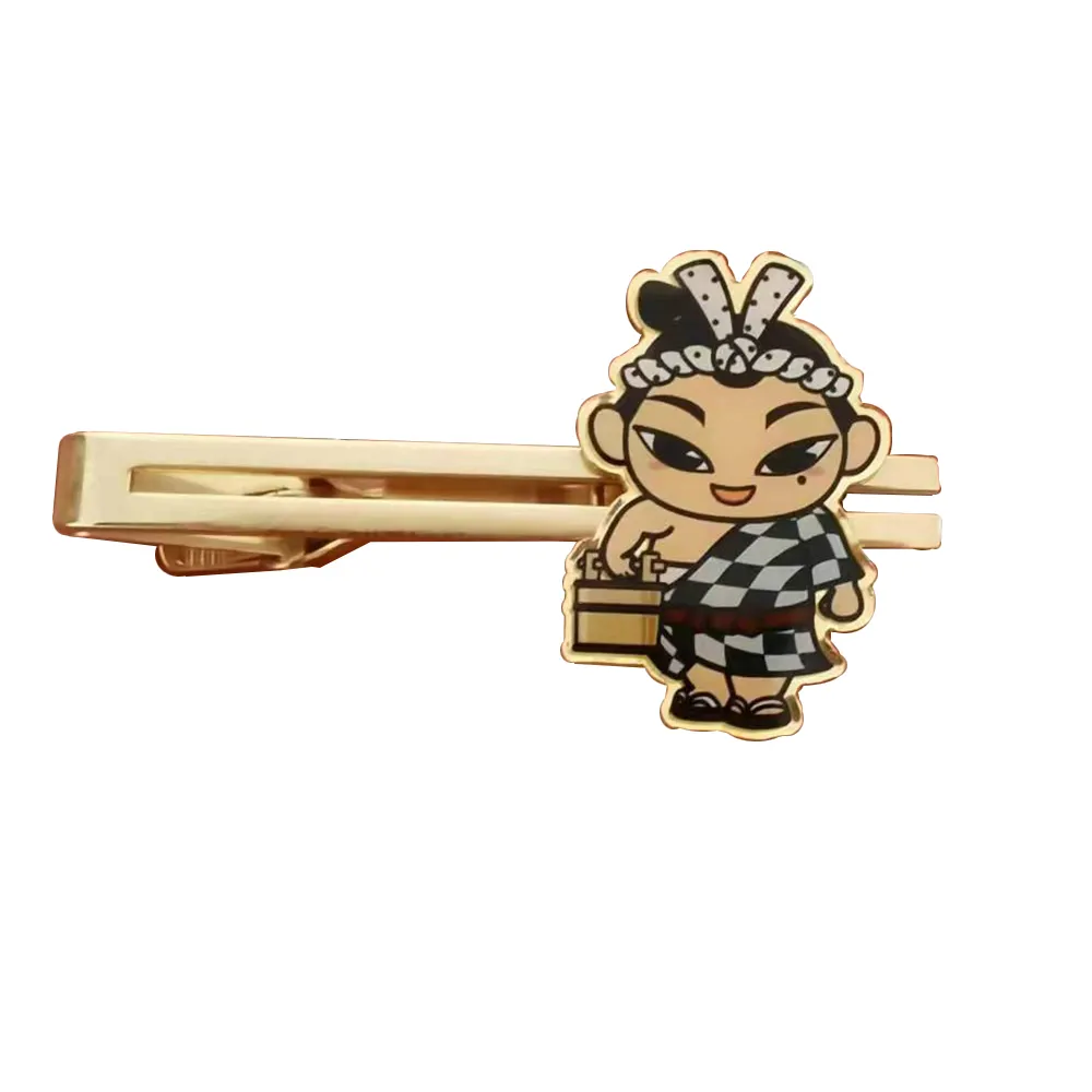 High quality metal cartoon printing casting epoxy resin aluminum tie clip customized factory crafts lap pin