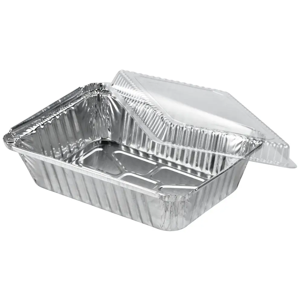 Prix de gros Récipient alimentaire oblong en aluminium 20 pieds petits plateaux alimentaires jetables casserole en aluminium avec couvercle