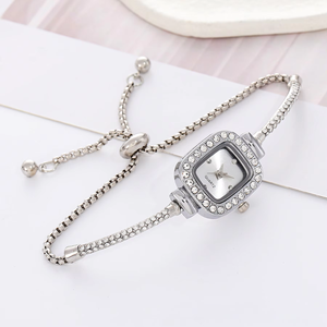 Thời trang phụ nữ vuông thạch anh xem Bling long lanh kim cương Đồng hồ tự do điều chỉnh mỏng manh Vòng đeo tay đồng hồ đeo tay - Product Image 5