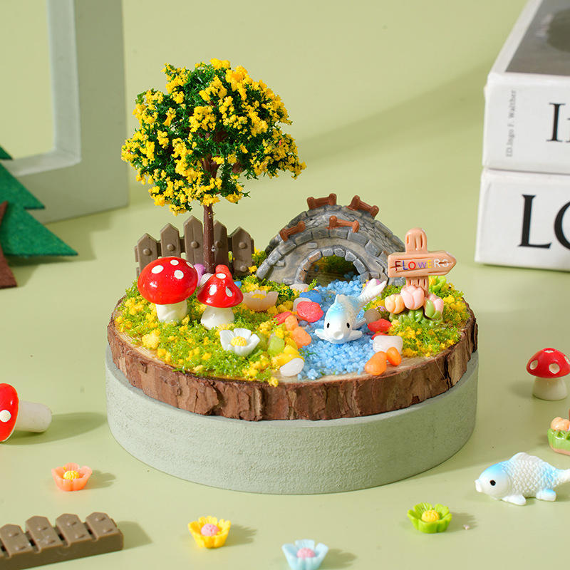 Kit de materiales para micro-paisaje: puente pequeño y agua corriente.
