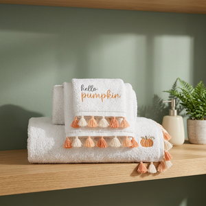 Serviette en coton turc de qualité supérieure, broderie automne Thanksgiving, luxe, douce et absorbante - Product Image 3