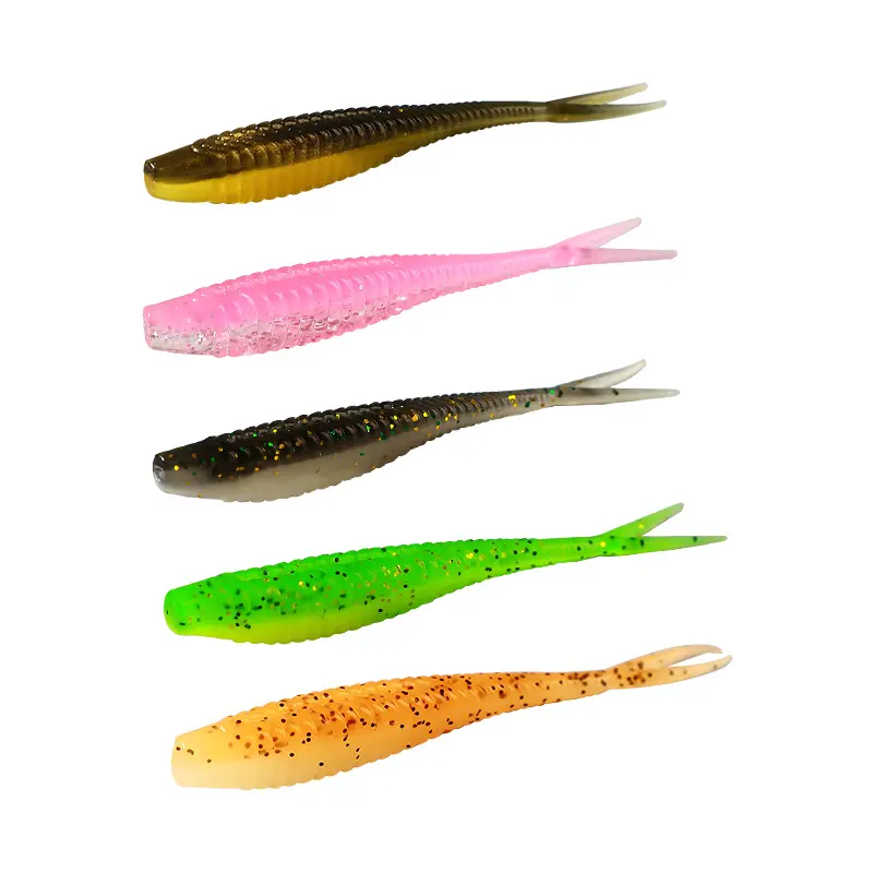 DN 6.5cm 1.5g fourche queue plastique souple ver leurre de pêche bicolore poisson souple leurres de pêche