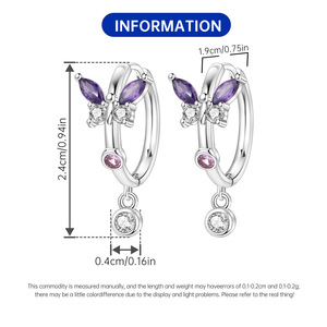 Silver Plated Butterfly Hoop <b>Earrings</b> With Zircon Stones For Women <b>Cute</b> Fashion Dangle Jewelry - Product Image 2