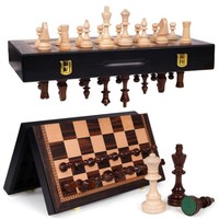 Jeu d'échecs en bois et acrylique, échiquier pliable, pièces en acrylique lestées, emplacements de rangement pour adultes, cadeau de déménagement ou de retraite - Trade