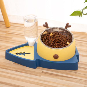 Mangeoire double pour animaux de compagnie avec distributeur d'eau, design anti-renversement pour chats et chiens, vert clair, acier inoxydable, matériau PP - Product Image 5